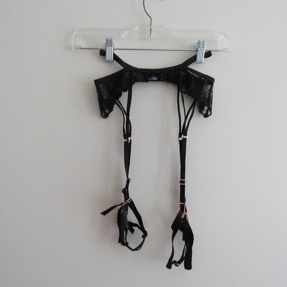 LOUNGE Tyra Floral Lace Sheer Mesh Suspender Belt in Black - Size XS - Picture 2 of 14